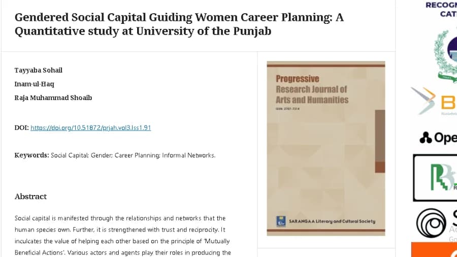 Gendered Social Capital Guiding Women Career Planning: A Quantitative study at University of the Punjab